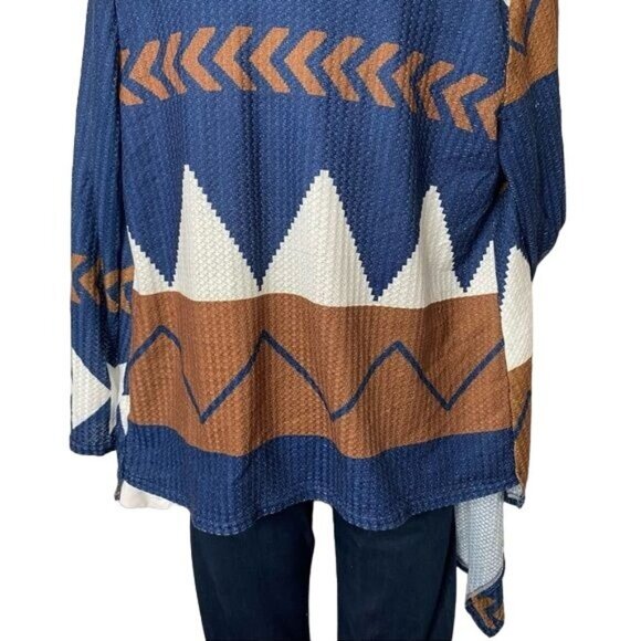 JC Fashion Southwester Style Kimono Cardigan White Blue Brown Cape Cardigan Size - Picture 8 of 8